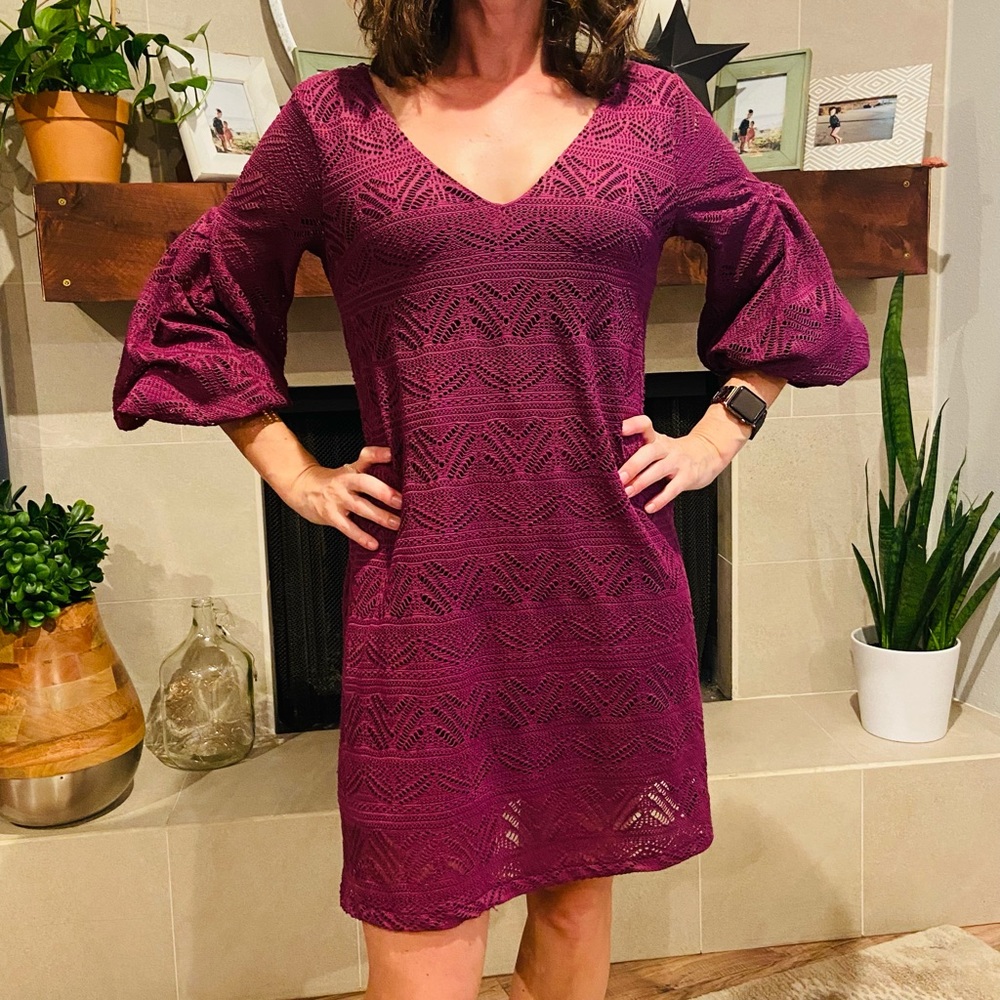 Anthropologie- Maeve: Plum crocheted dress